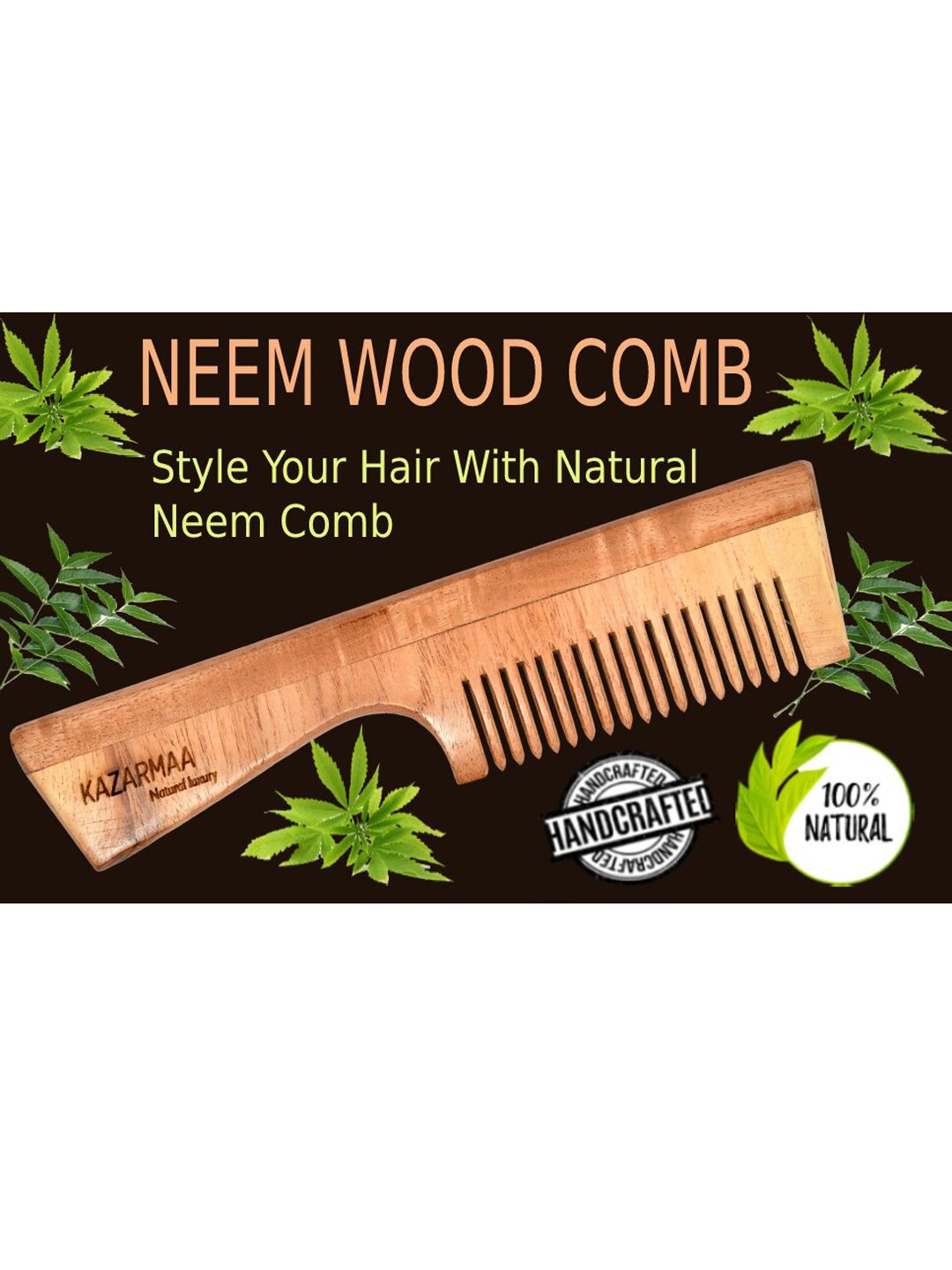 KAZARMAA Brown Natural Neem Wood Comb