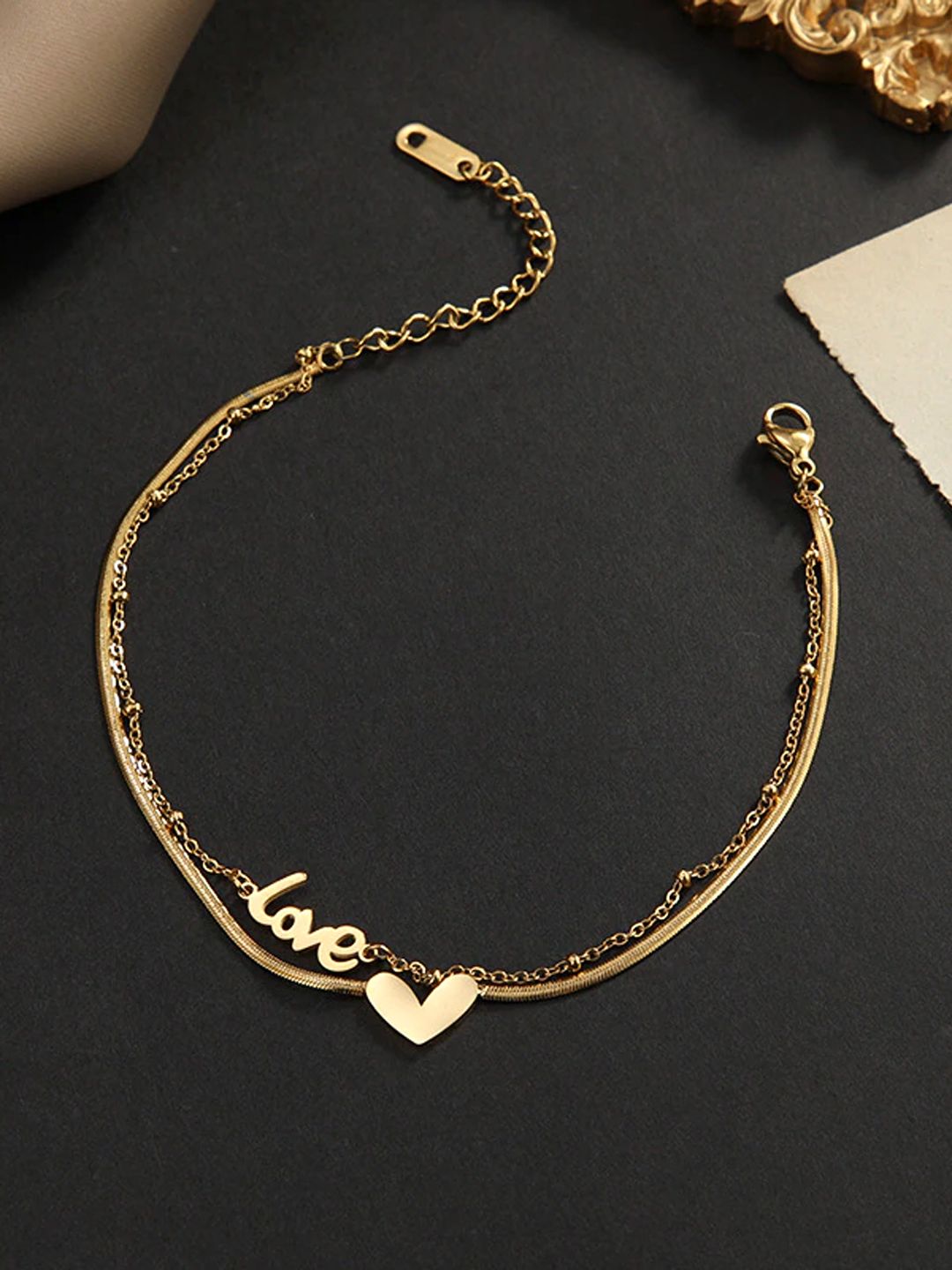 Yellow Chimes Gold-Plated Heart Love Charm Anklet