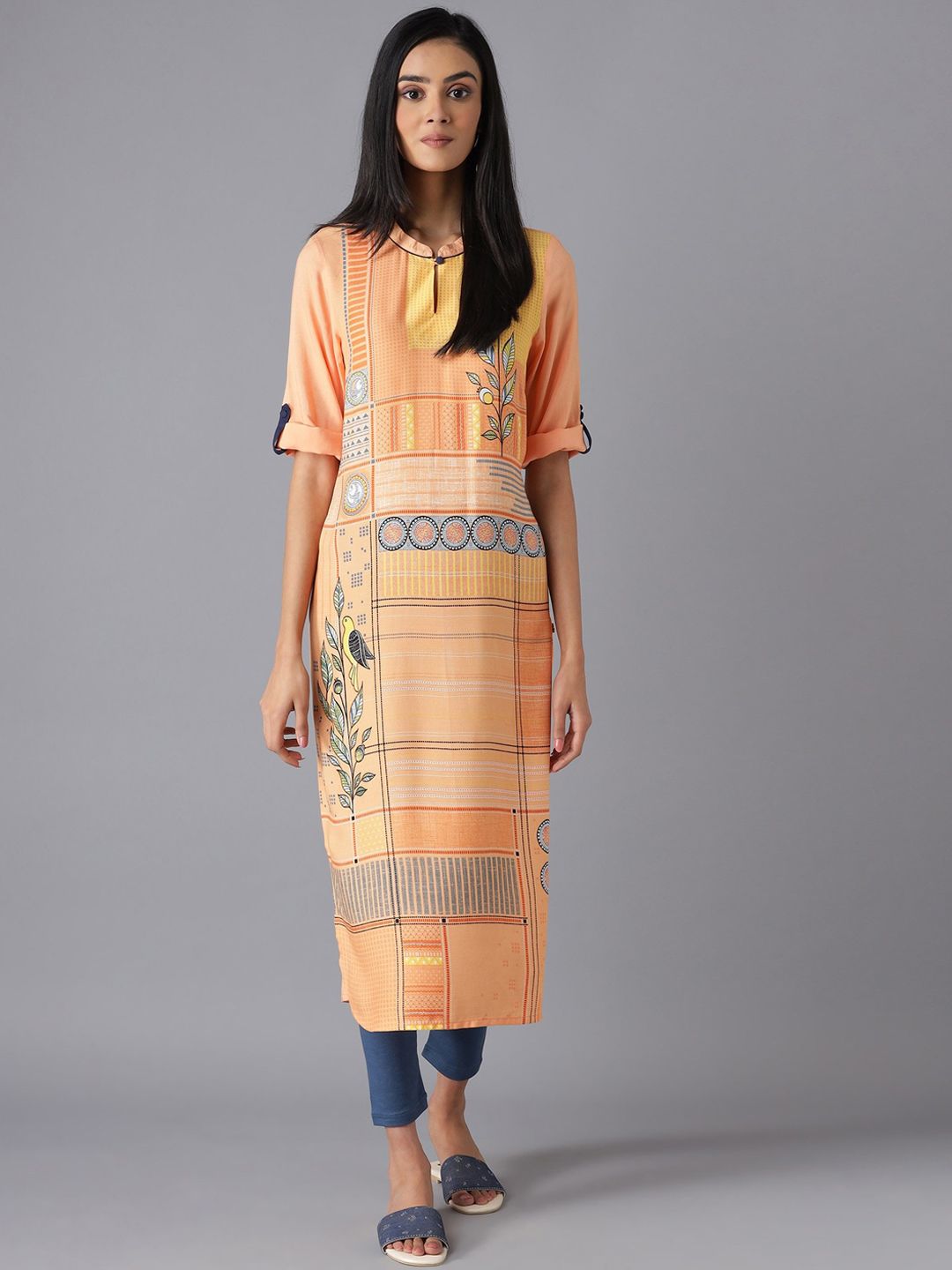 AURELIA Women Orange Geometric Printed Kurta