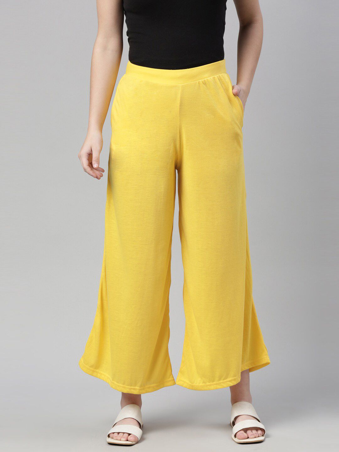 Souchii Women Yellow Knitted Ethnic Palazzos