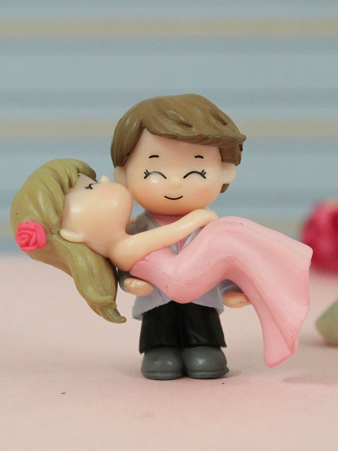 TIED RIBBONS Romantic Love Couple Pink Polyresin Matte Living Room Set of 2 Tiny Valentine's Showpieces - 5.4 Inches