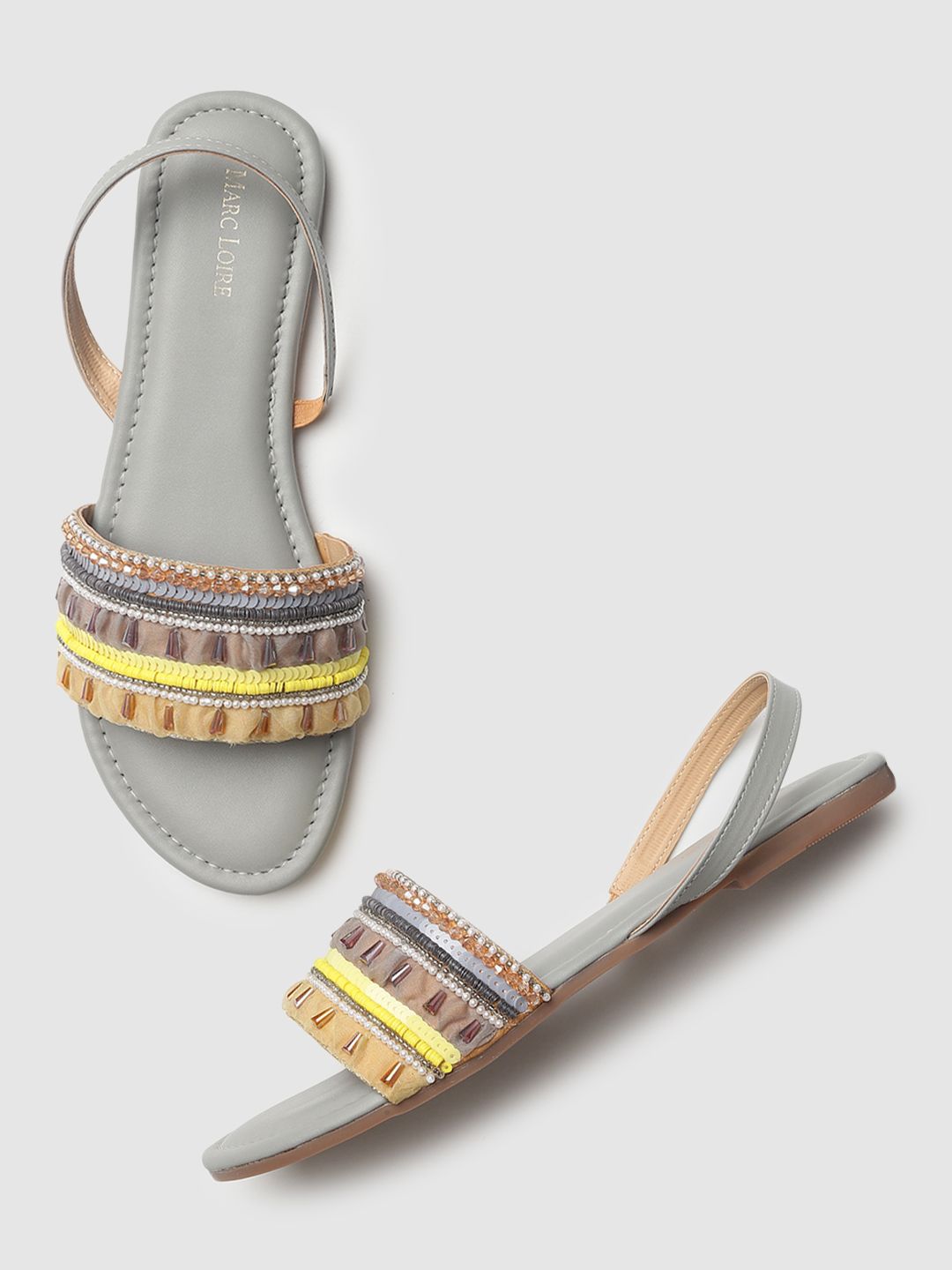 Marc Loire Women Grey Embellished Ethnic Open Toe Flats