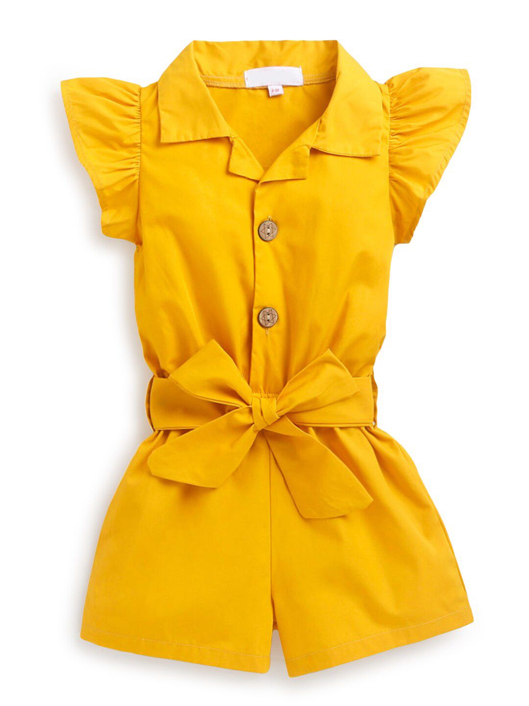 Hopscotch Solid Short Sleeve Jumpsuit With Bow Style Belt