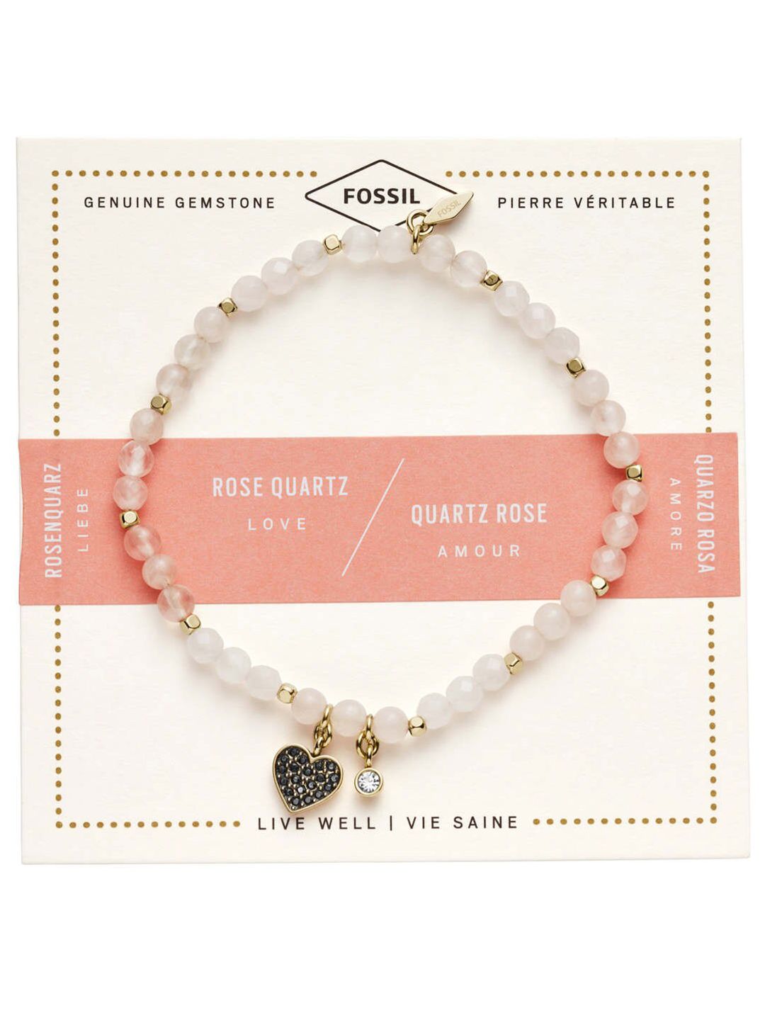 Fossil Women Pink Crystals Charm Bracelet