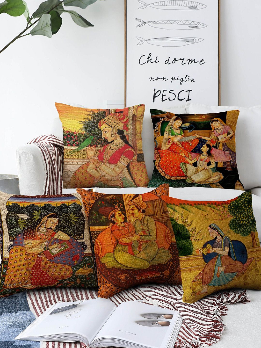 AEROHAVEN Multi-coloured Set of 5 16"X16"  Ethnic Motifs Square Cushion Covers