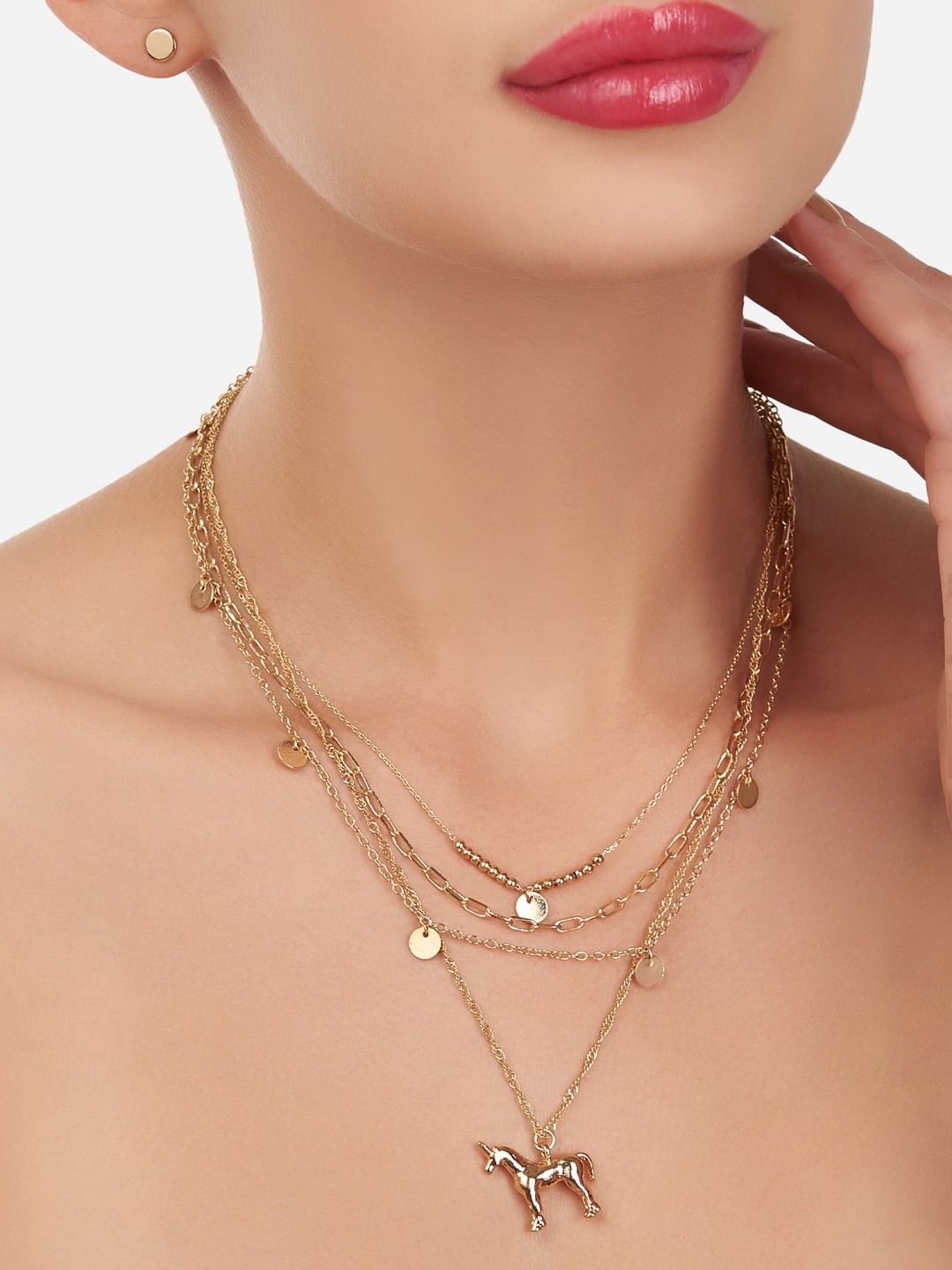 Buy AMI Gold Toned Gold Plated Layered Chain With Earring -  - Accessories for Women