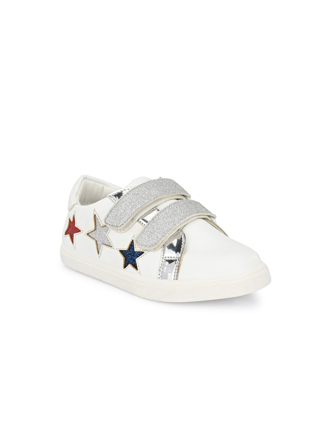 TUSKEY Girls White & Silver-Toned Embellished Sneakers