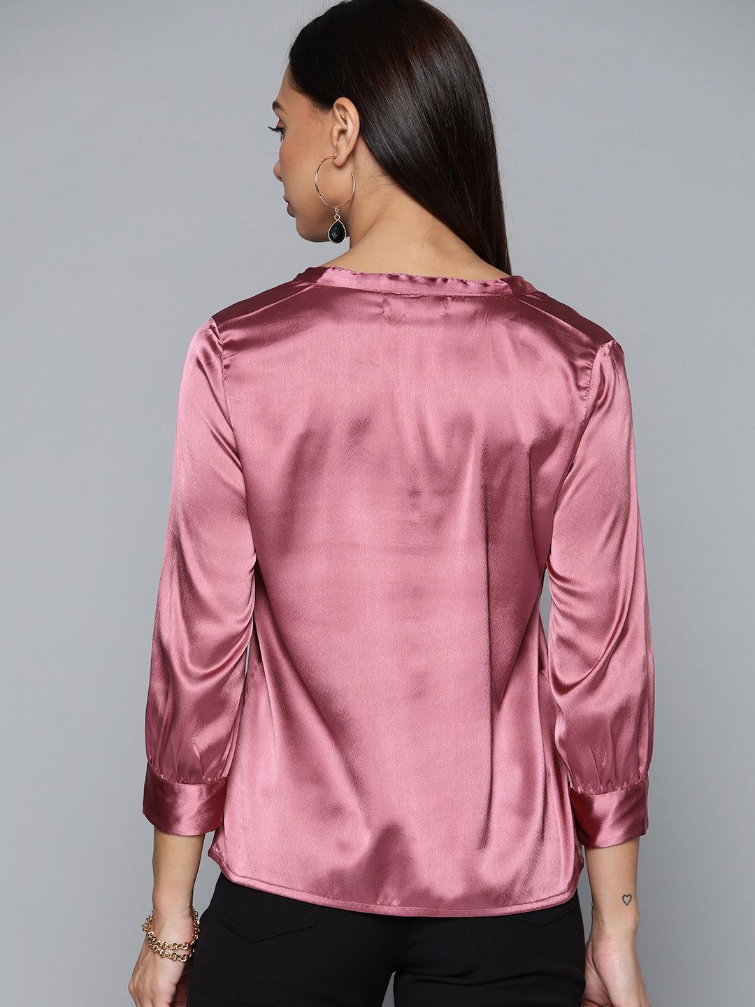 Mauve Satin Mandarin Collar Top 4