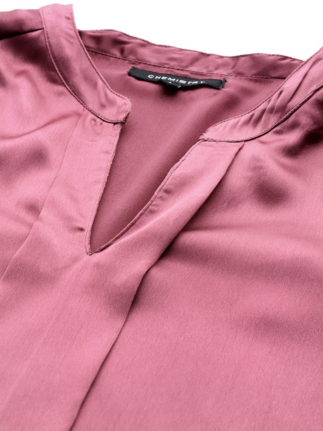 Mauve Satin Mandarin Collar Top 2