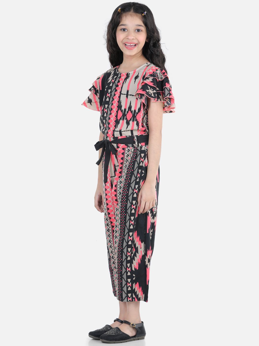 Girls Black & Pink Printed Capri Jumpsuit 2