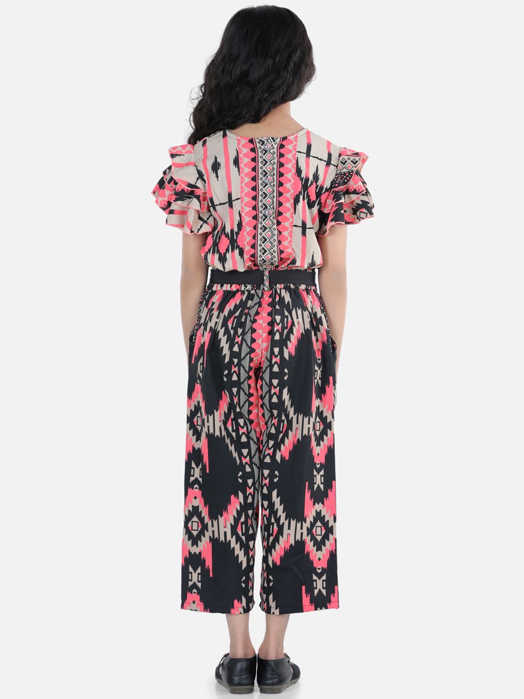 Girls Black & Pink Printed Capri Jumpsuit 3