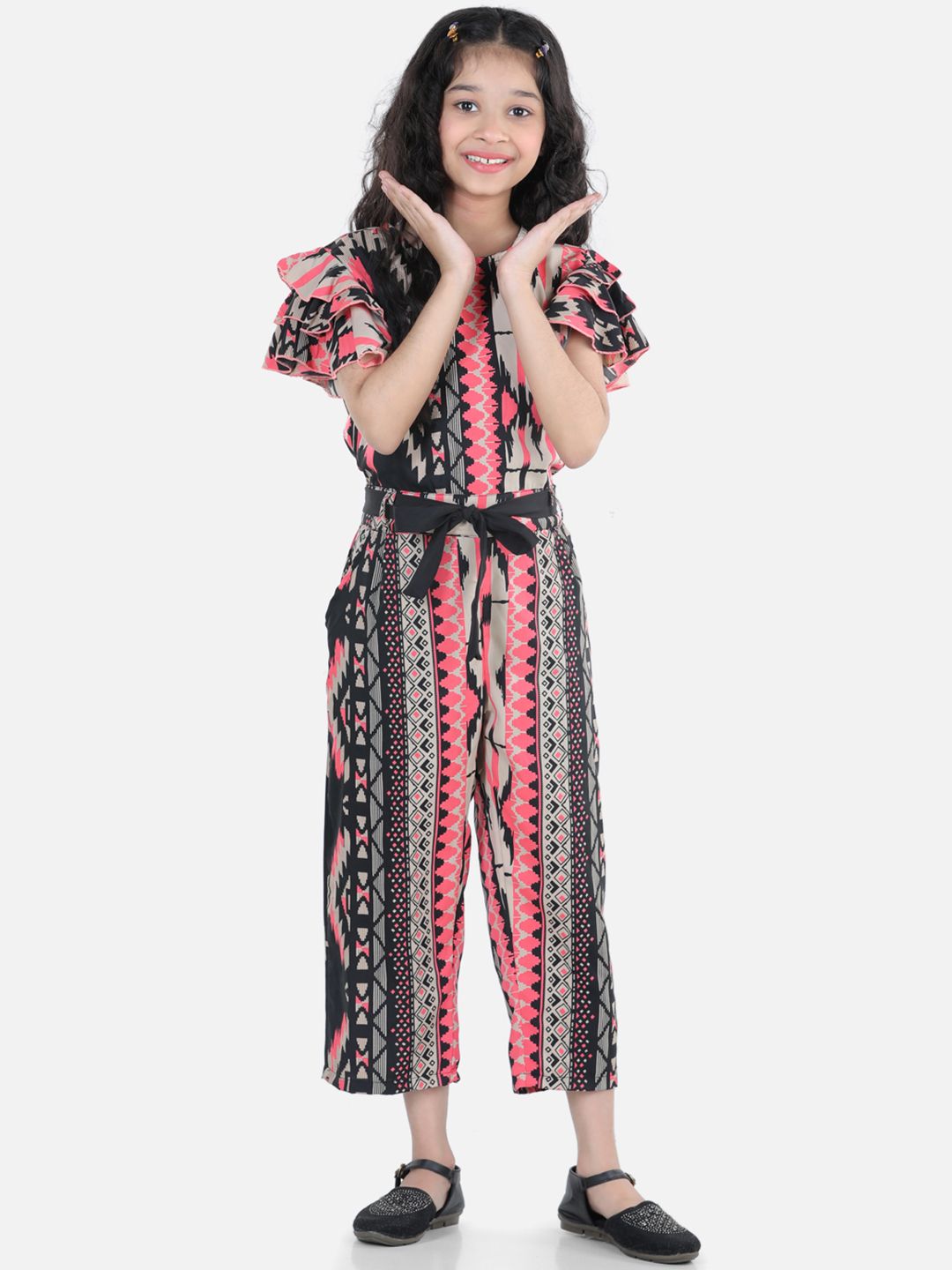 Girls Black & Pink Printed Capri Jumpsuit 4
