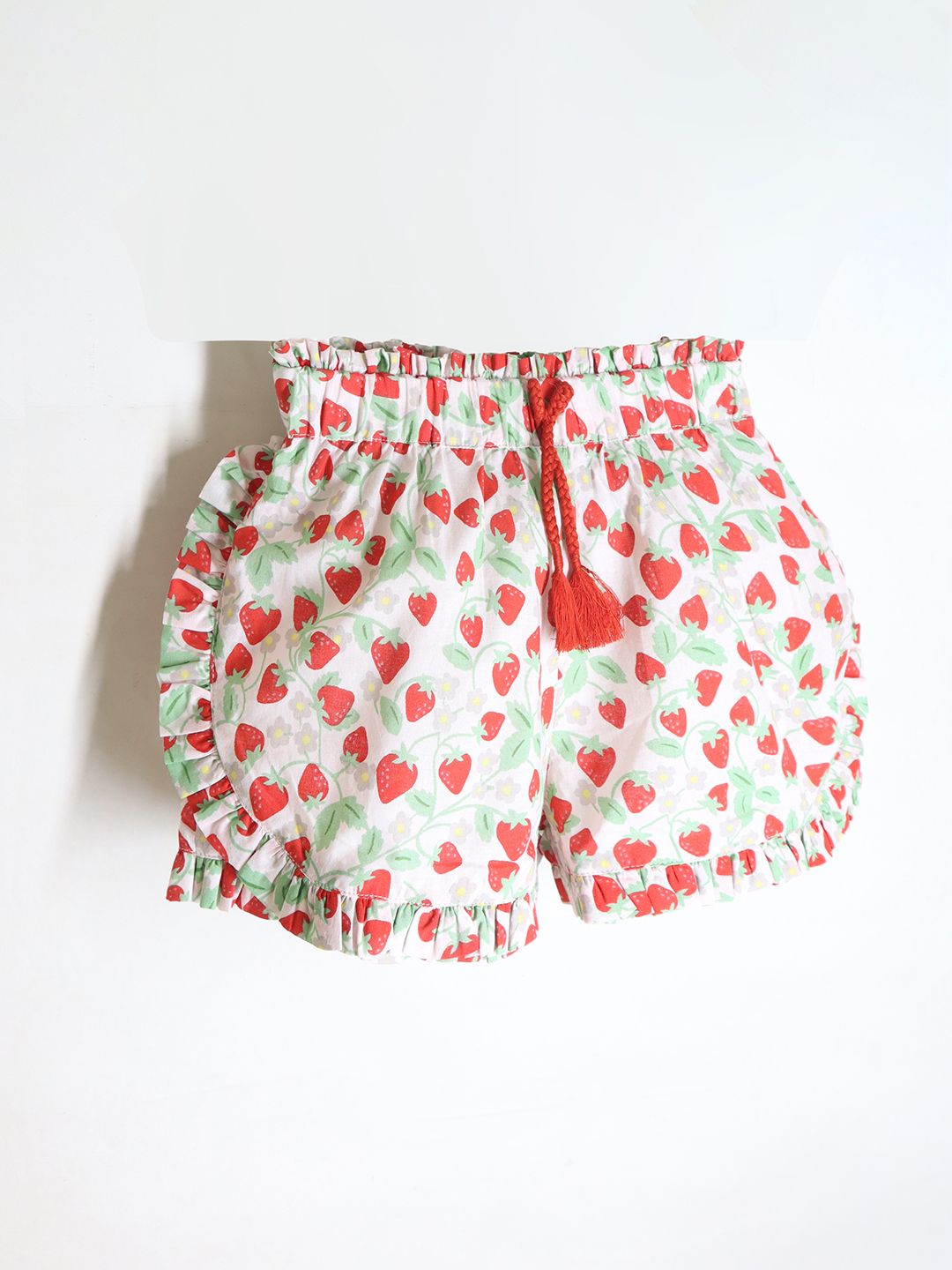Cherry Crumble Girls Pink & Green Conversational Printed Shorts