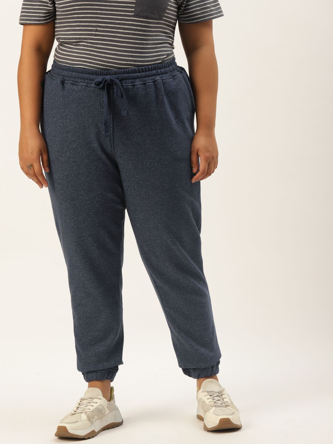 Rute Women Plus Size Blue Pure Cotton Slim Fit Solid Joggers