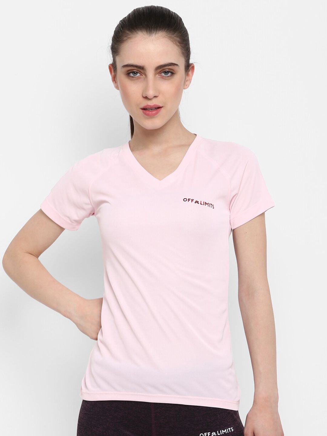 OFF LIMITS Women Pink V-Neck Regular Fit T-shirt