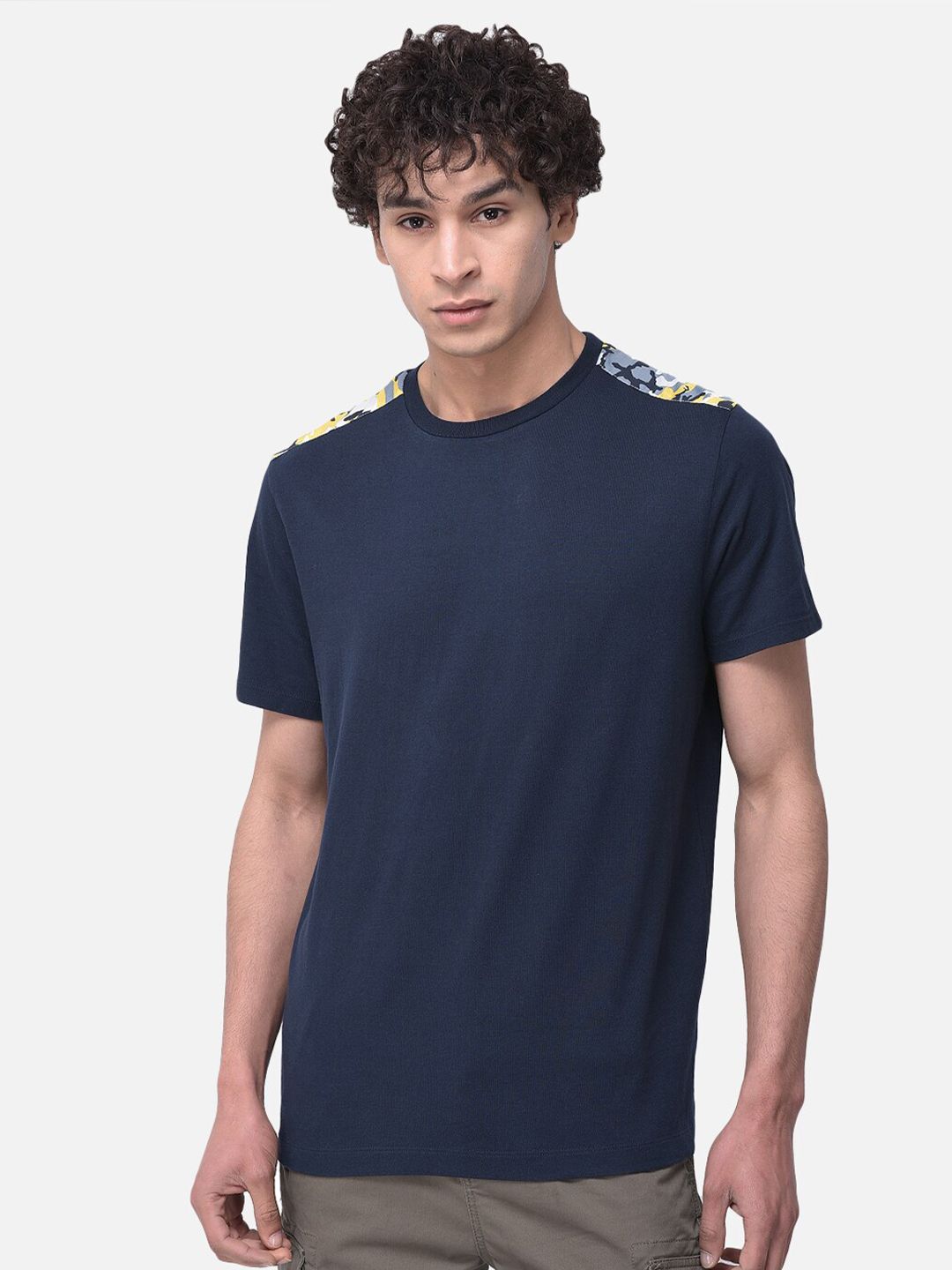 Woodland Men Cotton Navy Blue T-shirt