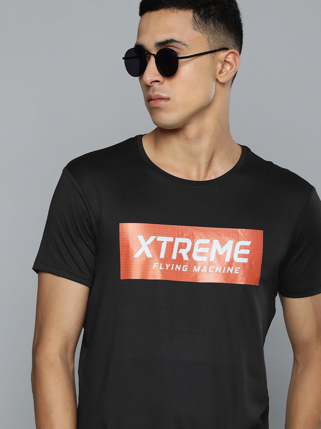 Flying Machine Men Black Typography Printed Slim Fit T-shirt