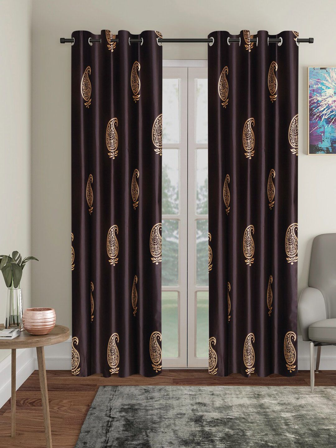 Buy Home Sizzler Pack Of 2 Brown Ethnic Motifs Printed Long Door Curtains -  - Home for Unisex