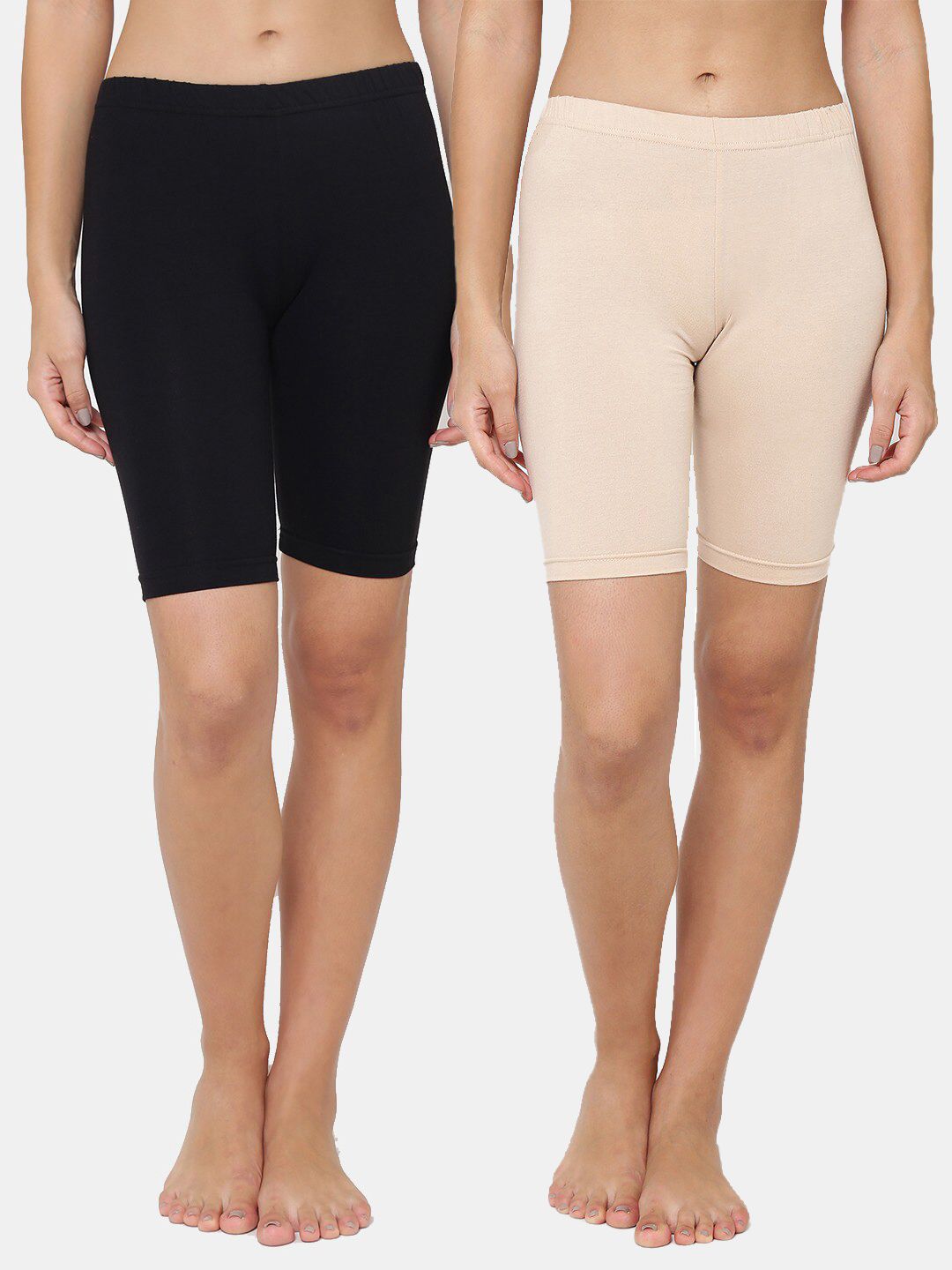 Buy Leading Lady Women Nude & Black Set Of 2 Solid High Rise Lounge Shorts -  - Apparel for Women