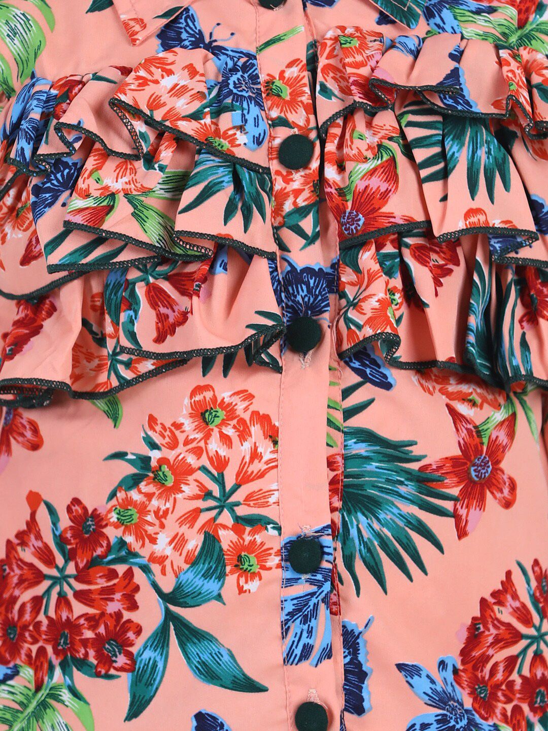 Rust Floral Print Ruffles Crepe Shirt Style Top 6