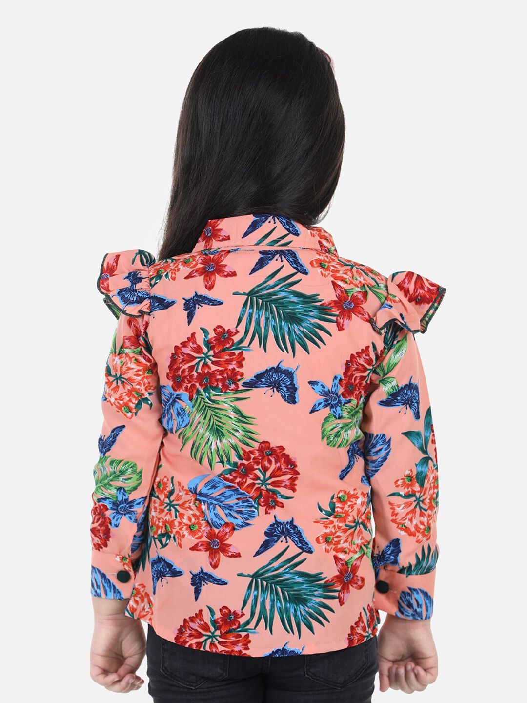 Rust Floral Print Ruffles Crepe Shirt Style Top 4