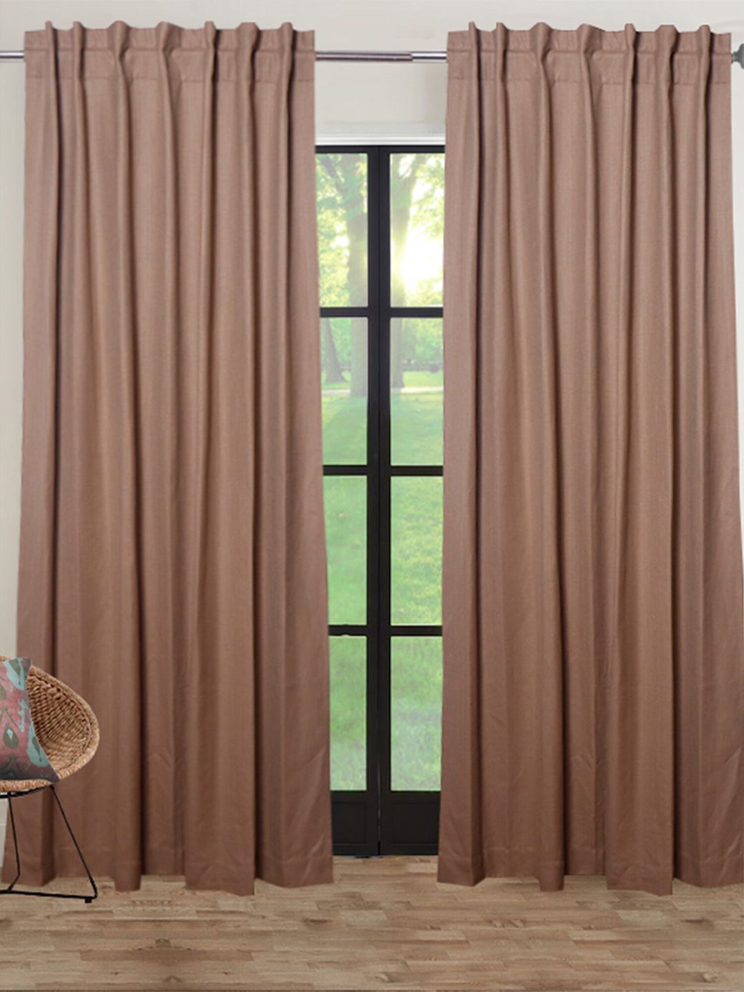 ZEBA Brown Solid Room Darkening Long Door Curtain