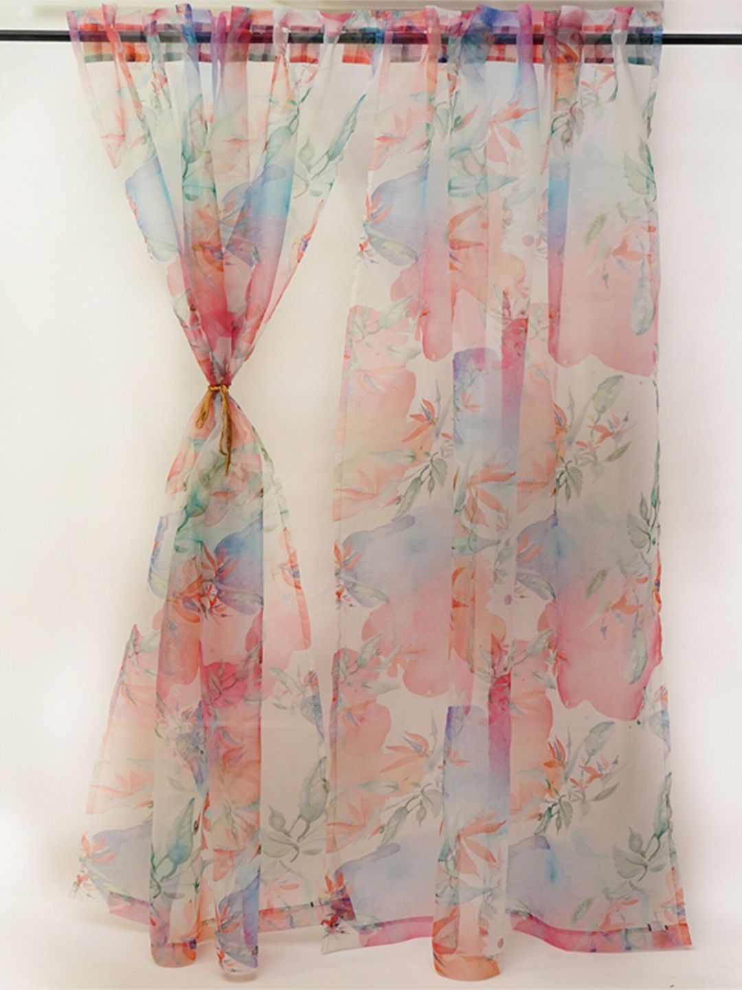 ZEBA Red & Blue Floral Printed Sheer Door Curtains