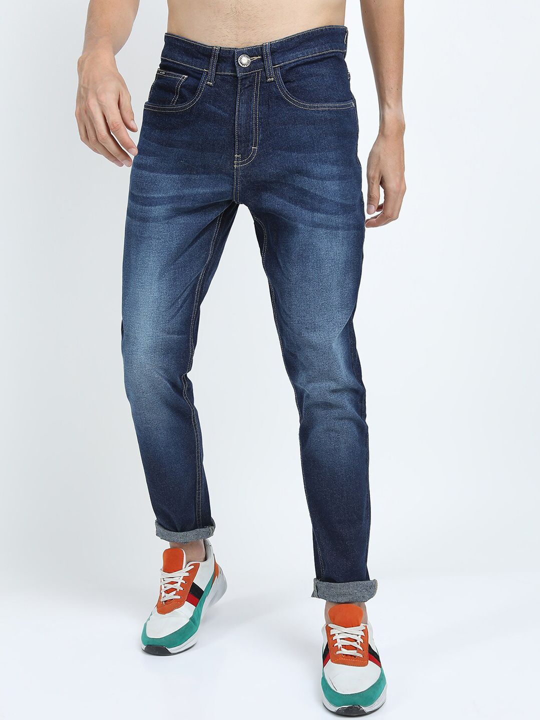 HIGHLANDER Men Blue Tapered Fit Heavy Fade Stretchable Jeans