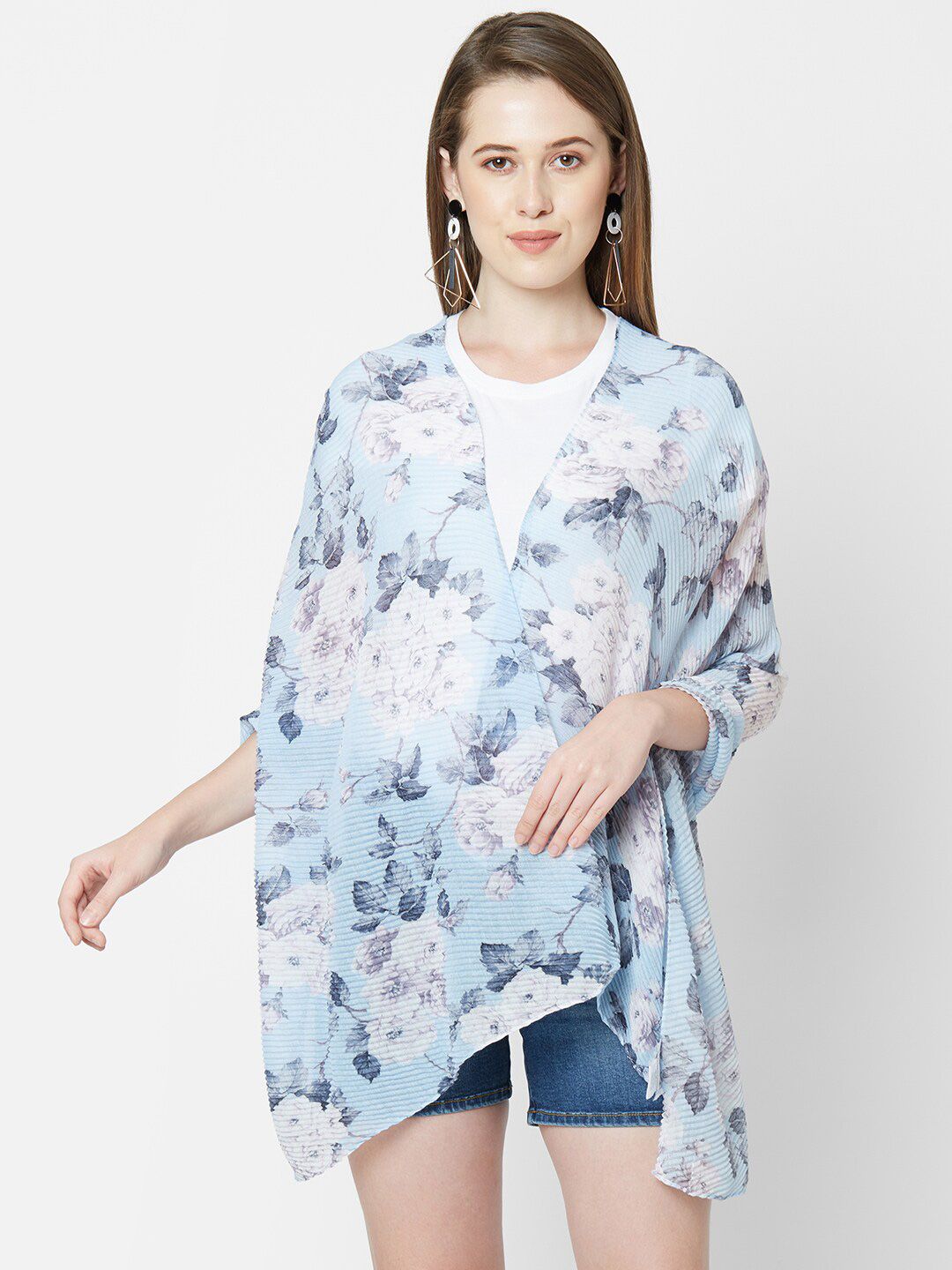 Cloth Haus India Women Blue & White Printed Pleated Scarf