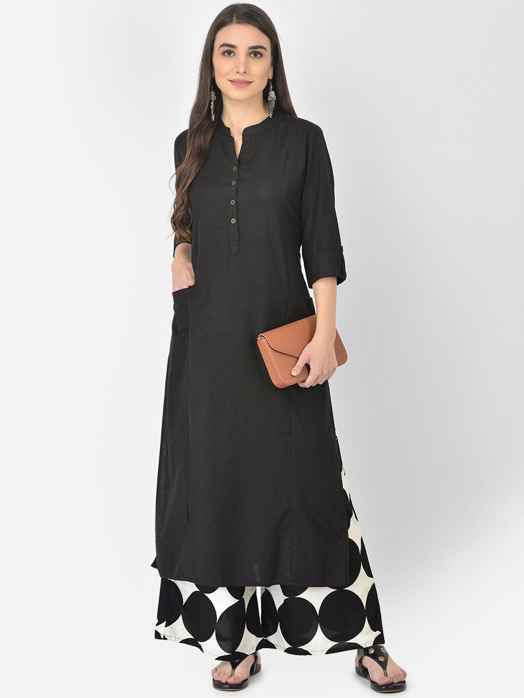 Pistaa Women Black Kurta With Palazzos