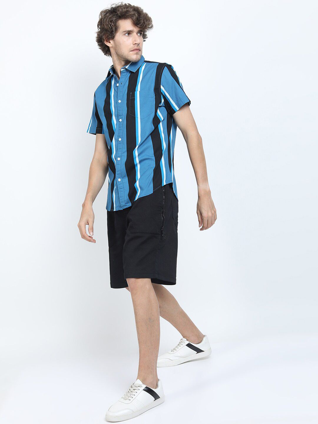 KETCH Men Blue & Black Slim Fit Striped Cotton Casual Shirt