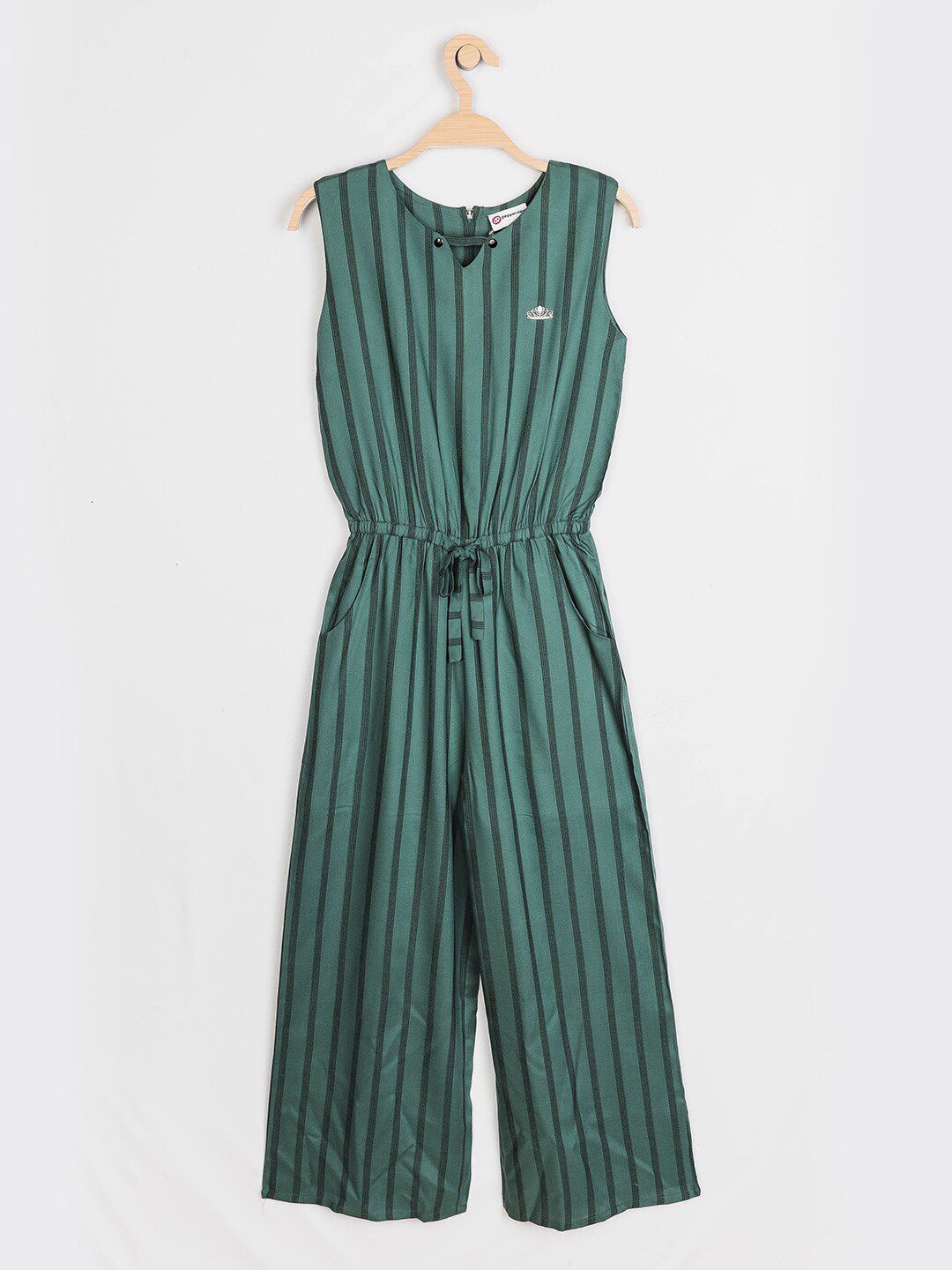 Peppermint Girls Sea Green Striped Jumpsuit