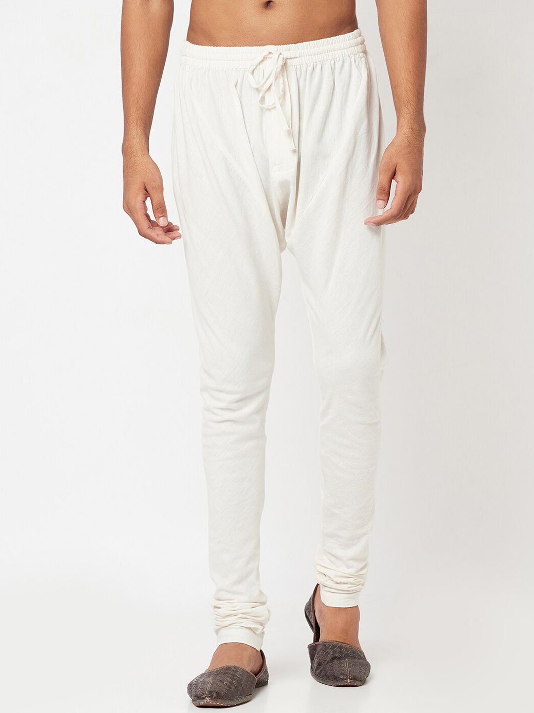 Fabindia Men Off White Solid Cotton Churidar