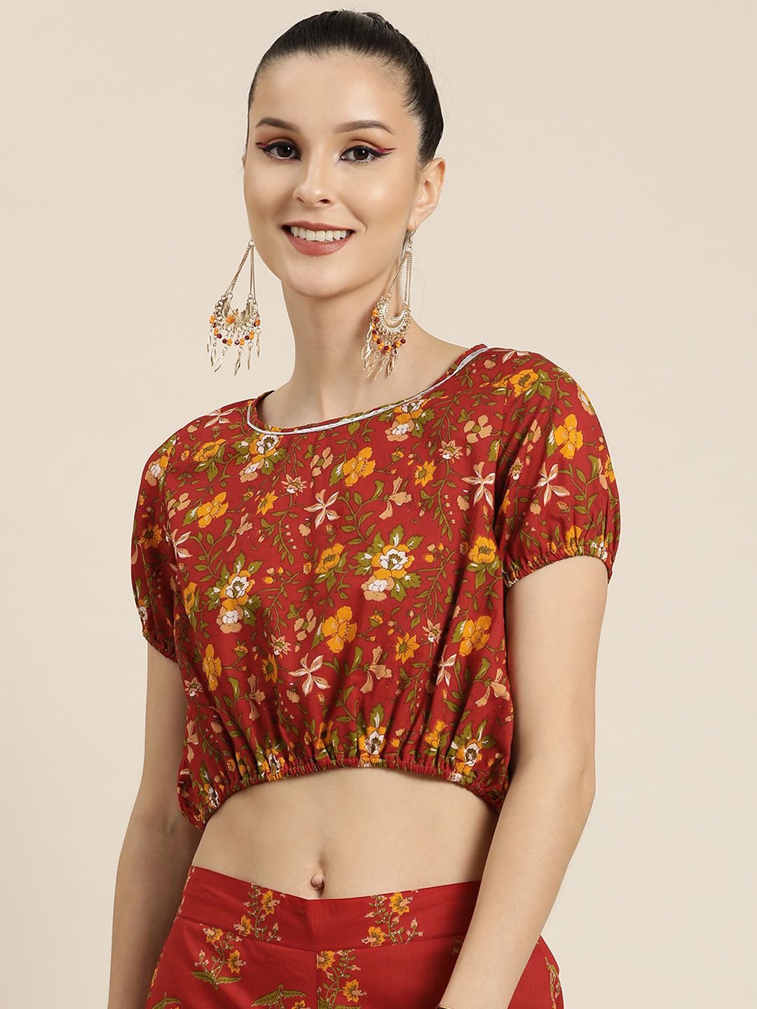 Shae by SASSAFRAS Rust Floral Print Crop Top