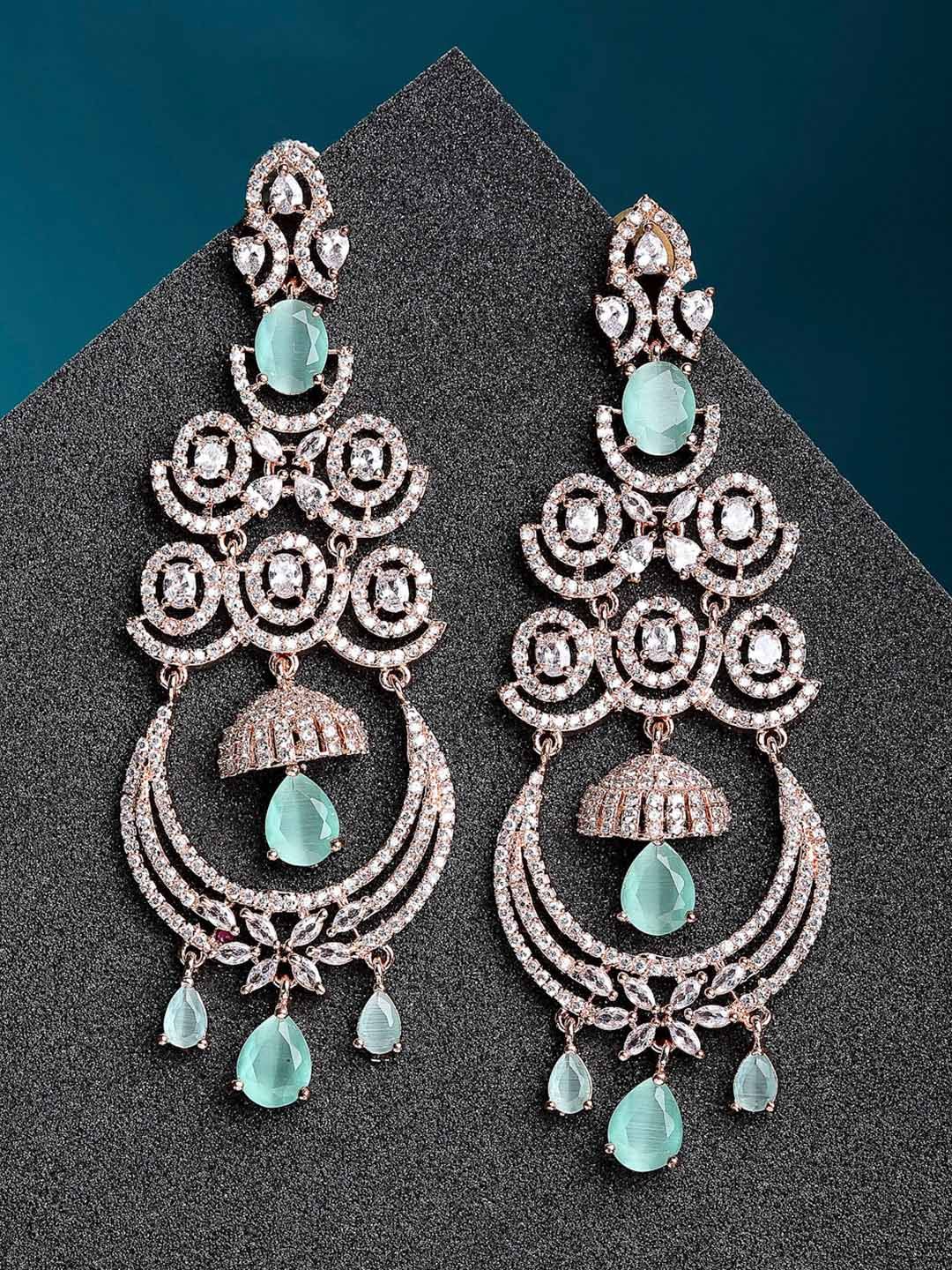 ZENEME Rhodium-Plated American Diamond Studded Earrings