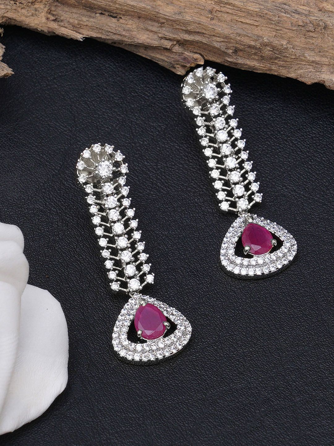 KARATCART Red & Gold-Plated Contemporary American Diamond Drop Earrings