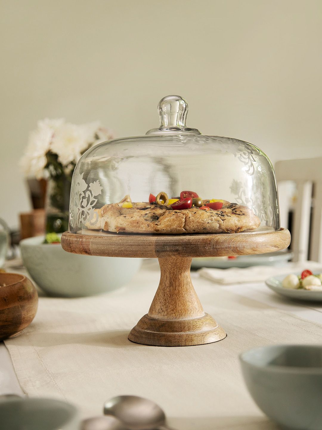 ellementry Transparent Upper Crust Glass Cloche With Wooden Base