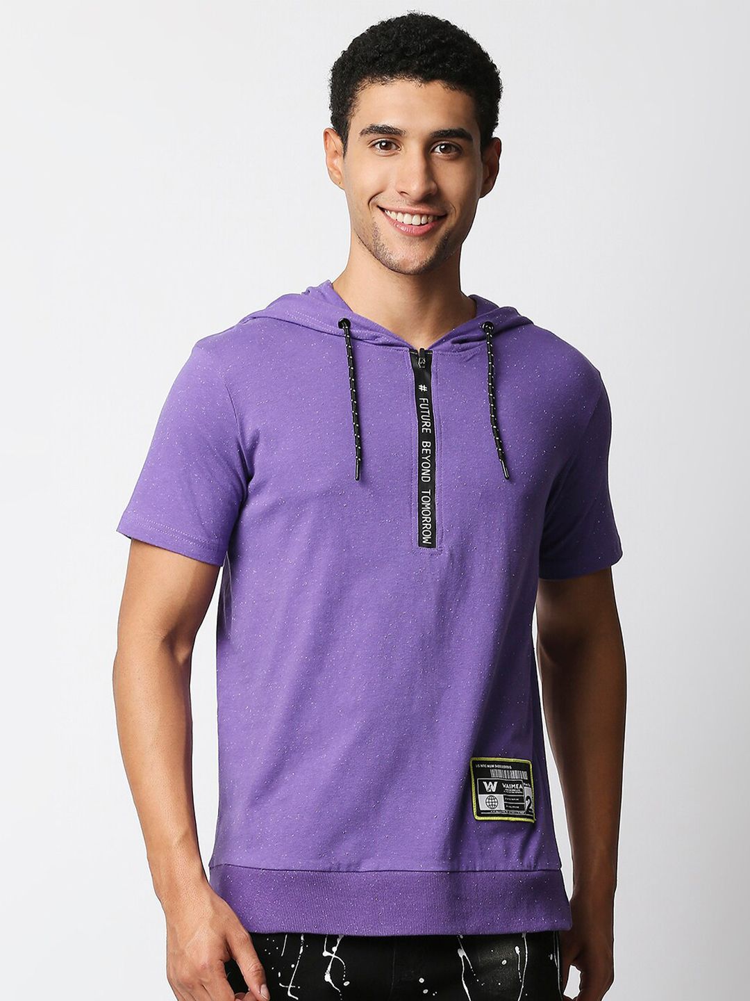 WAIMEA Men Purple Cotton Hooded Neck T-shirt