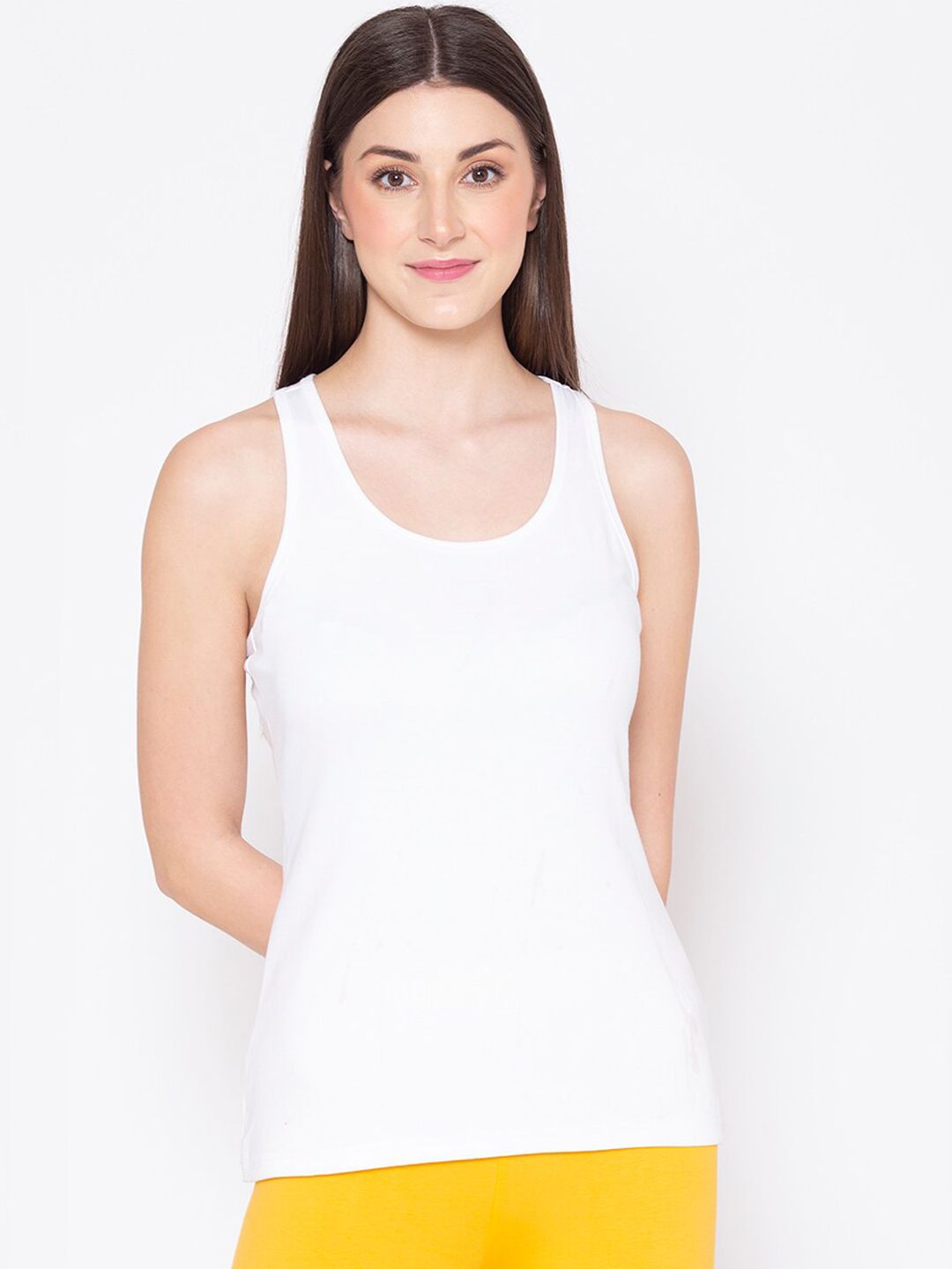 GROVERSONS Paris Beauty Women White Solid Cotton Non-Padded Camisoles