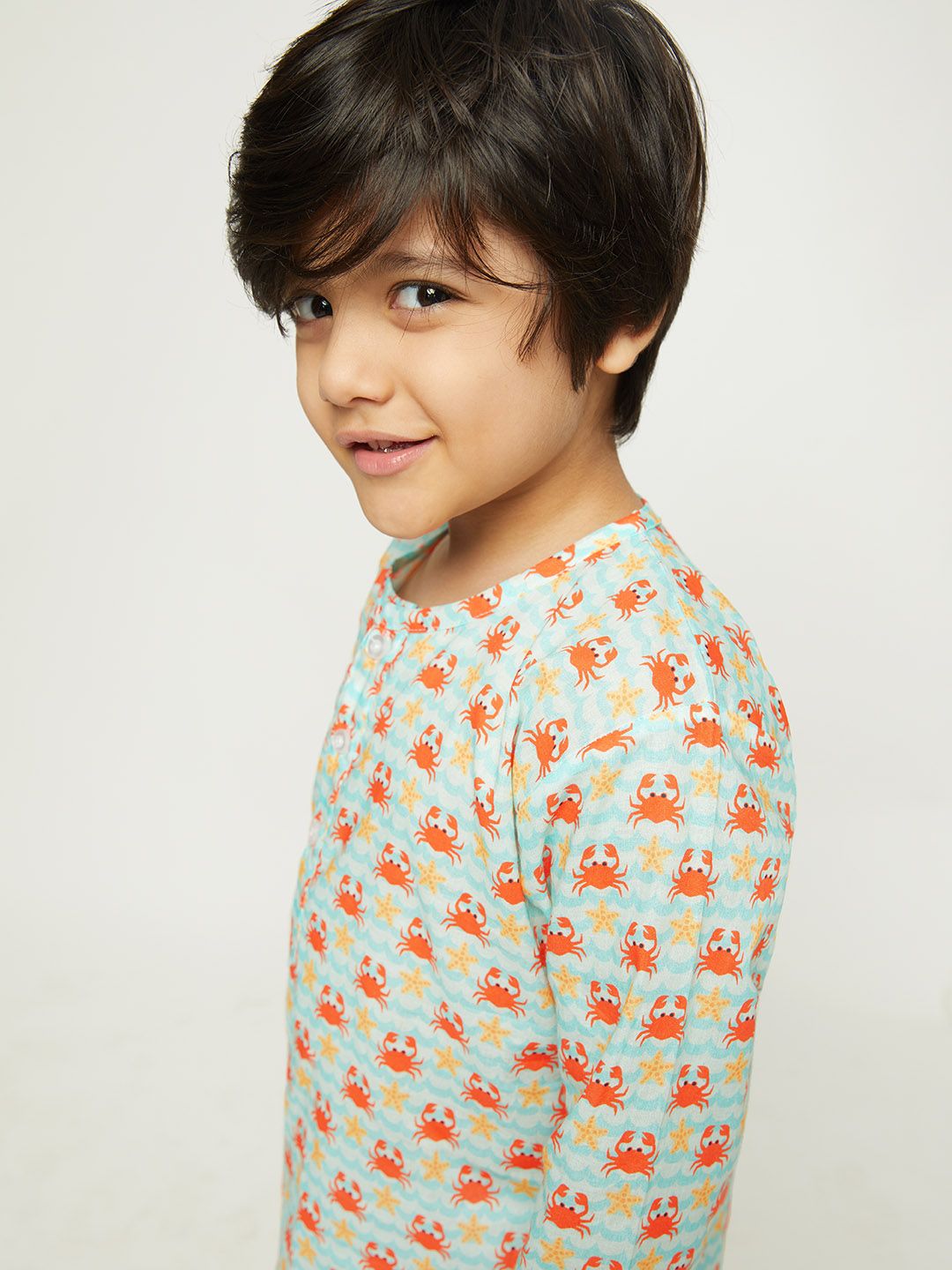 frangipani Girls Blue & Orange Printed Night suit