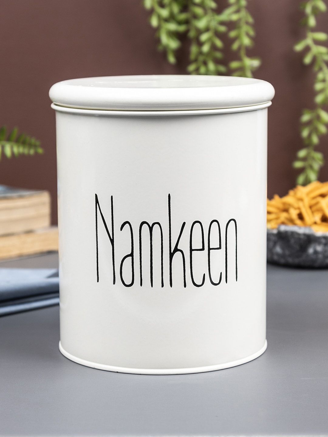 MARKET99 Off-White Metal Namkeen Storage Jar 1700 ml