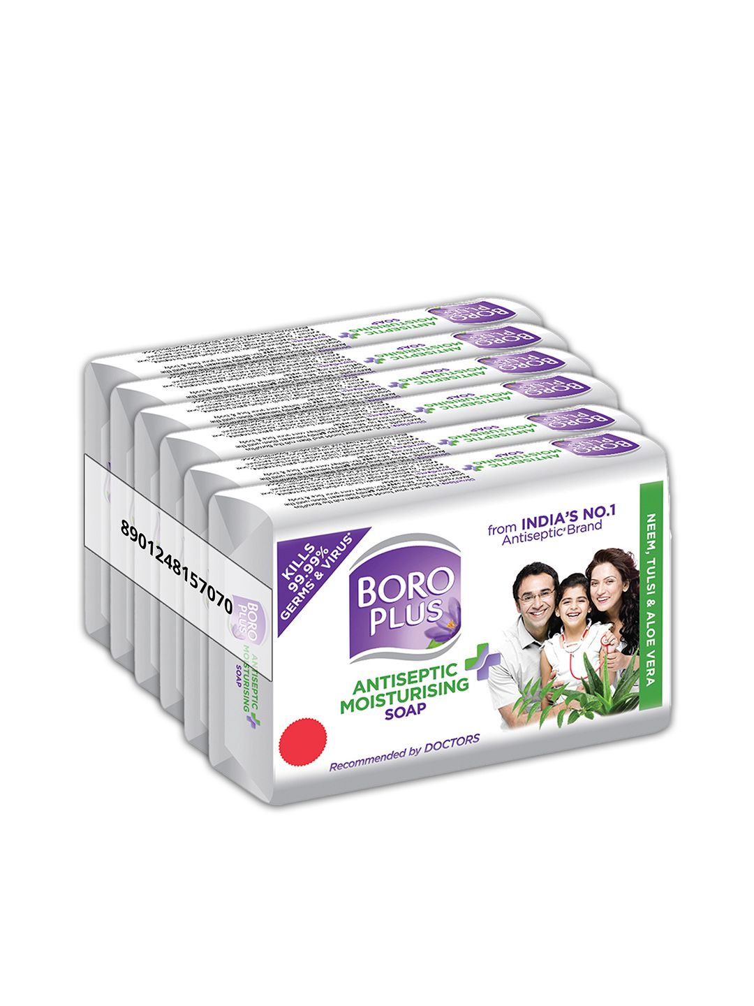 BOROPLUS Set of 6 Antiseptic & Moisturising Soap with Neem Tulsi & Aloe Vera – 125 g Each