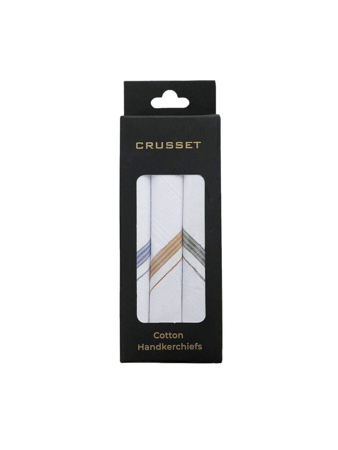 CRUSSET Men White Pack Of 3 Solid Pure Cotton Handkerchief