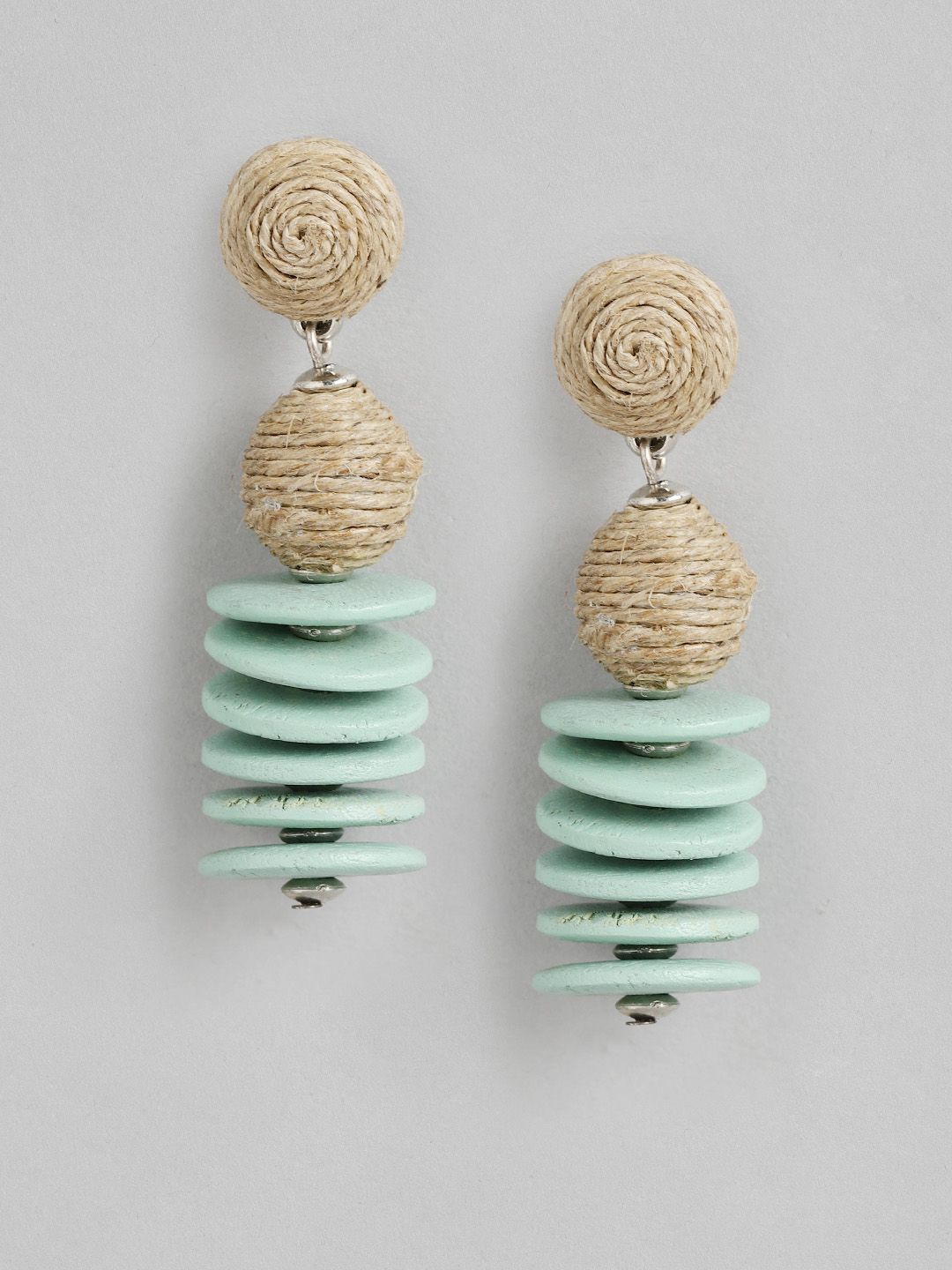 RICHEERA Green & Beige Contemporary Drop Earrings