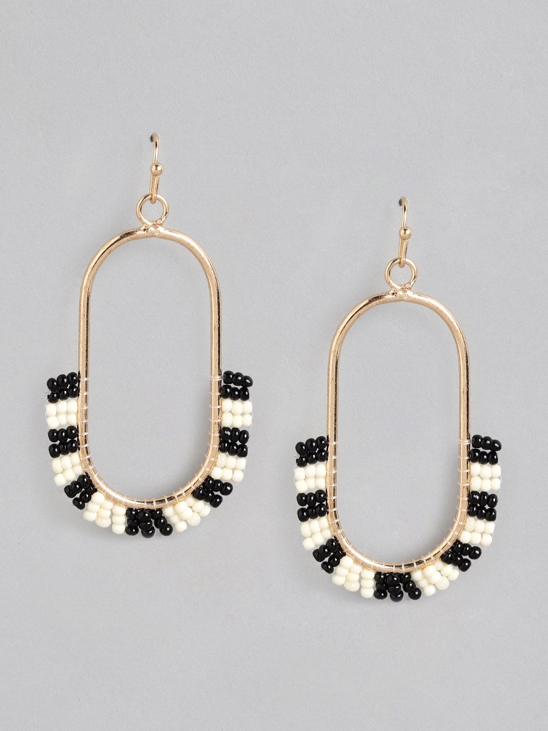 RICHEERA Black & Off White Geometric Drop Earrings
