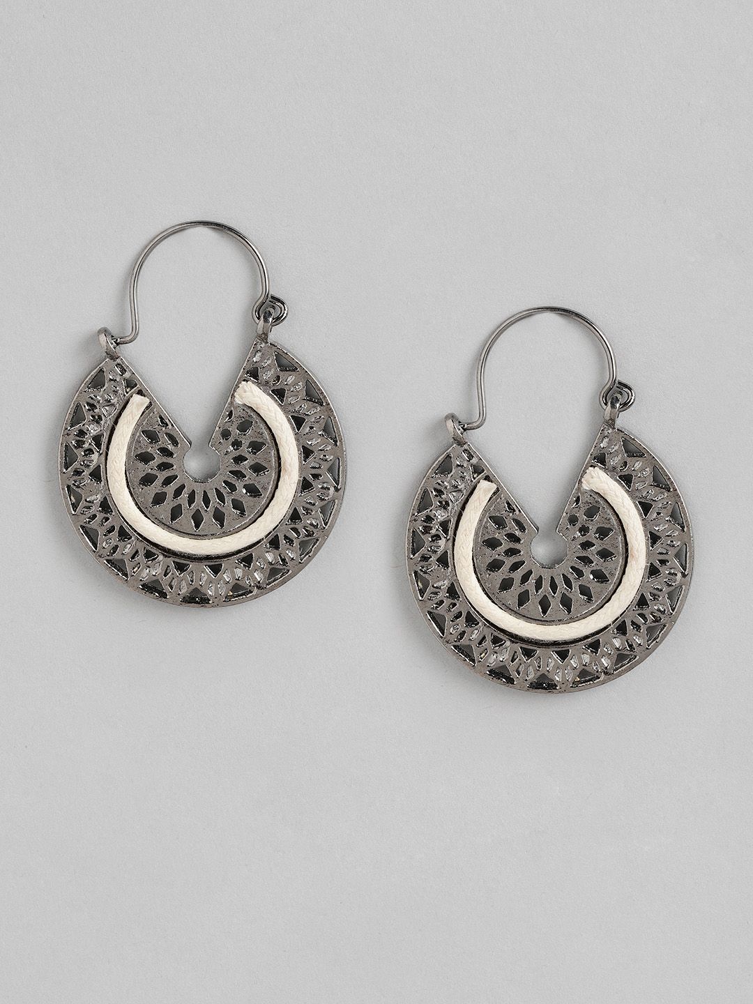 RICHEERA Silver-Toned Circular Drop Earrings