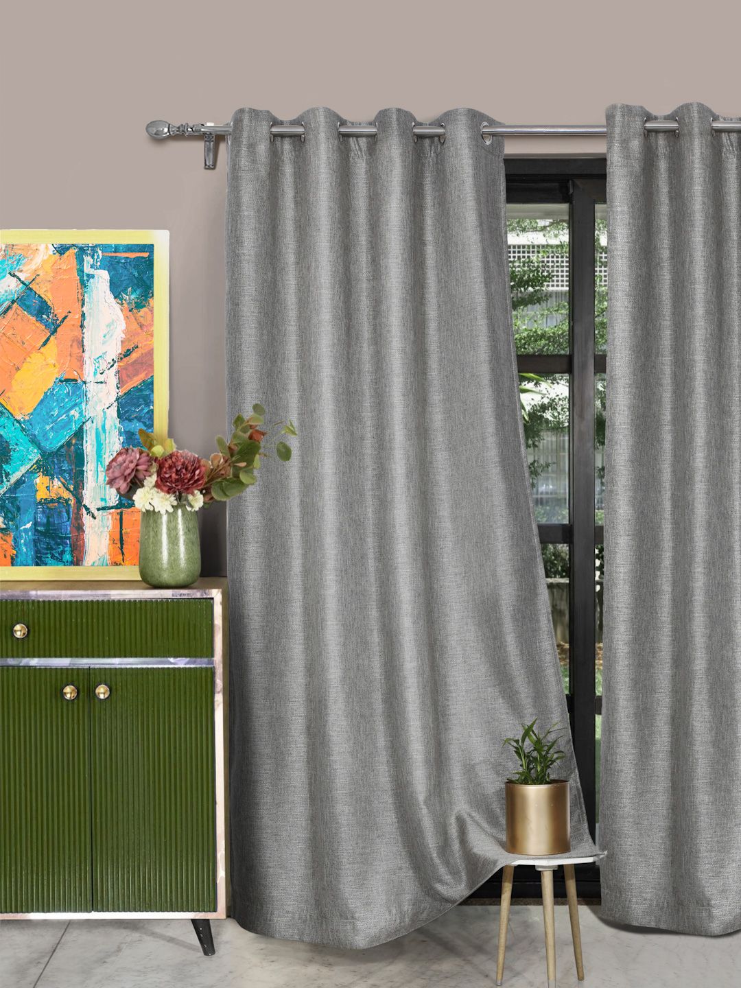 Buy ROSARA HOME Beige Set Of 2 Textured Black Out Long Door Curtains -  - Home for Unisex