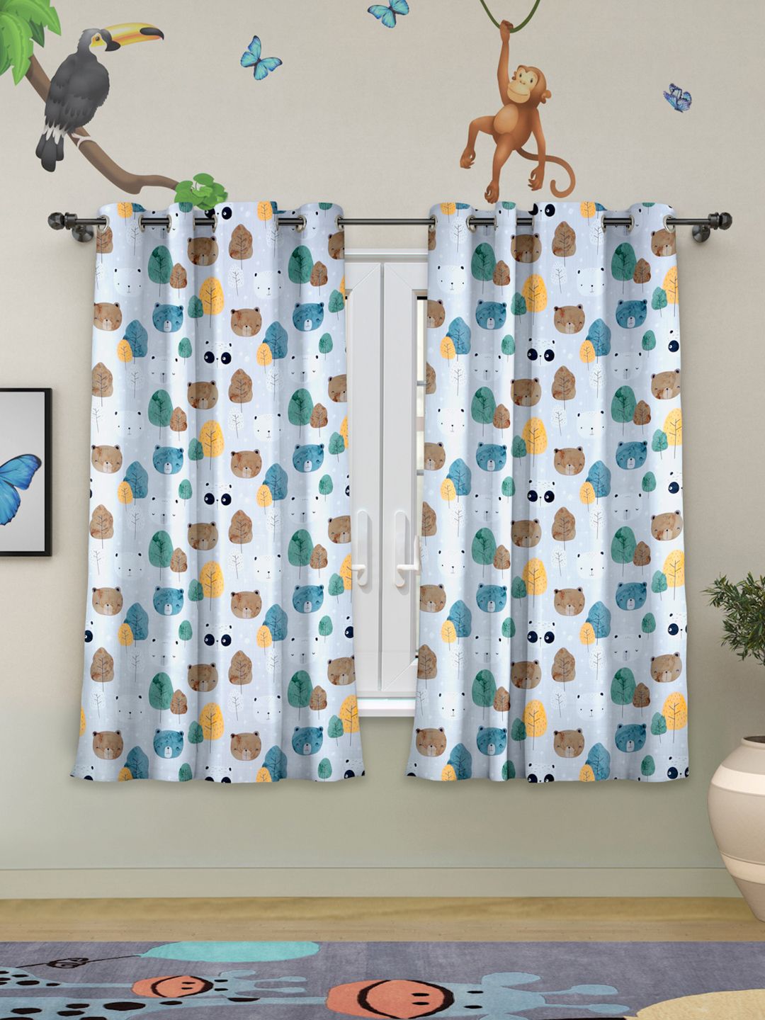 ROSARA HOME Brown Set of 2 Quirky Regular Window Curtains