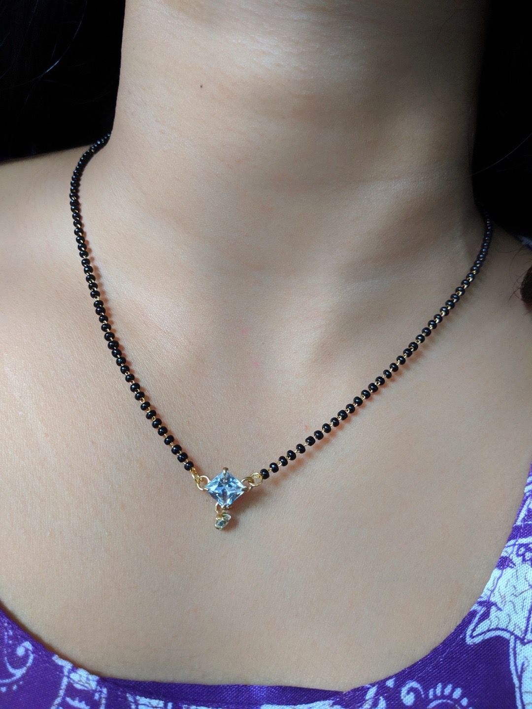 Digital Dress Room Gold-Plated Black Stone-Studded & Beaded Mangalsutra