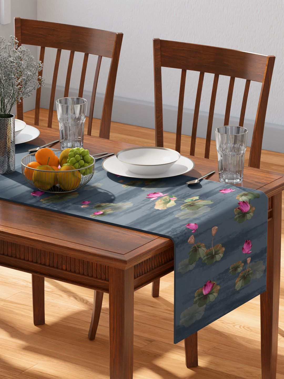 PETAL HOME Blue & Pink Printed Pure Cotton Table Runner